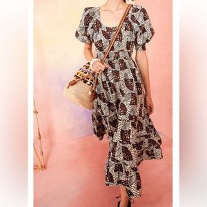 Ulla Johnson Midi Floral Puff-Sleeve Cotton Juniper Dress